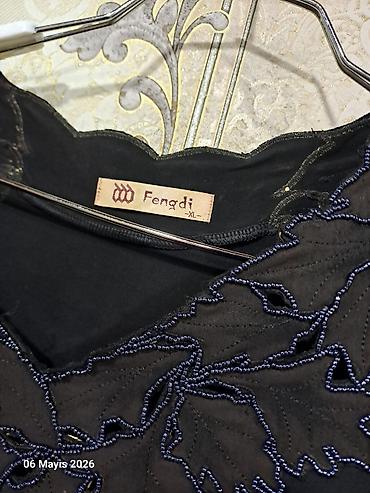 şifon kofta modelleri: Qadın bluzası – Fengdi, ölçü: XL - Rəng: qara - Model: yarımqol, düz — 4