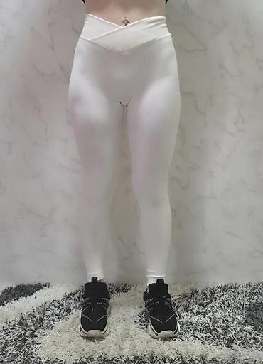 Helanke, biciklistički šortsevi: Ženske rebraste helanke – belo - Model sa V/“crossover” pojasom — 2