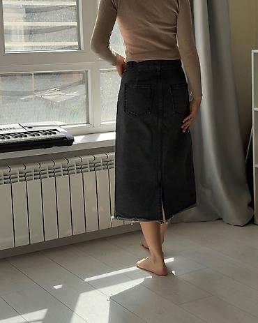 джинсовая юбка: Юбка, Модель юбки: Прямая, Миди, Джинс, Высокая талия — 2
