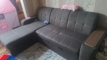 угловой диван трансформер с креслом: Угловой диван, цвет - Серый, Б/у