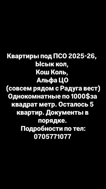 двух комнат квартира: Квартиры под ПСО 2025-26, Ысык кол, Кош Коль, Альфа ЦО (совсем рядом