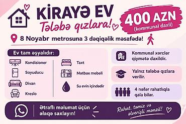 8 mkr: Kirayə ev – yalnız tələbə qızlara! Yerləşmə: - 8 Noyabr metrosuna 3 — 1