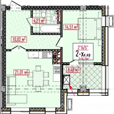 французкий квартал: 2 комнаты, 56 м², Элитка, 12 этаж, ПСО (под самоотделку)