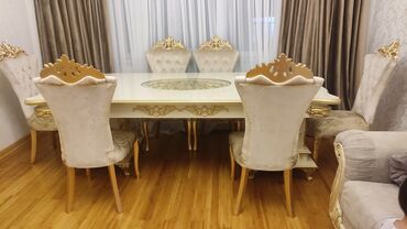 usaq ucun stol stul: Qonaq otağı üçün, İşlənmiş, Açılmayan, Dördbucaq masa, 8 stul, Azərbaycan