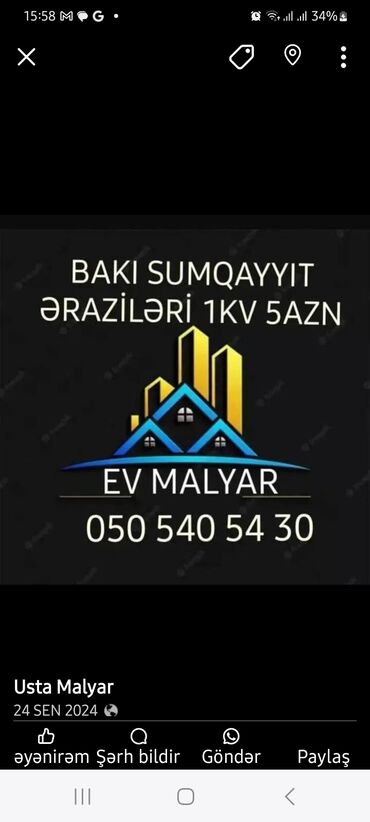 Fəhlələr: Ev malyar 1kv 5azn elage