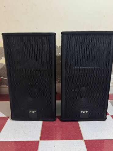 apo dinamiklər: FBT brendinin qara rəngli, torlu metal qəfəslə qorunan bir cüt