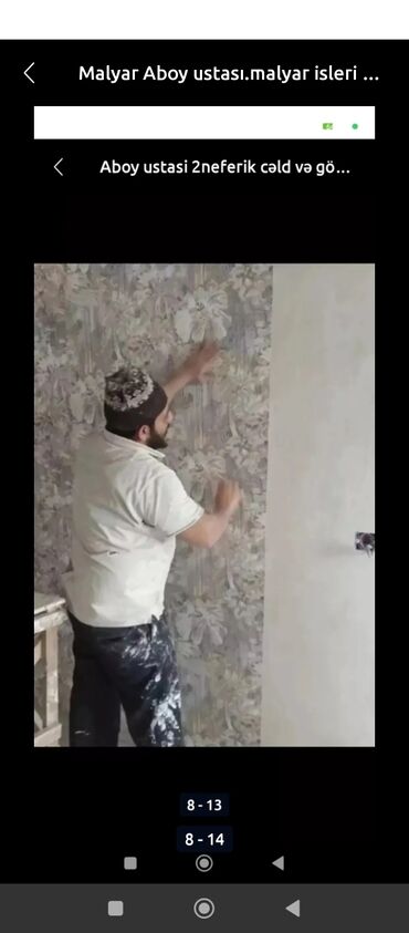 Santexnik işləri: Aboy ustası malyar ustası şpoklyovka ustası paduqa ustası laminat