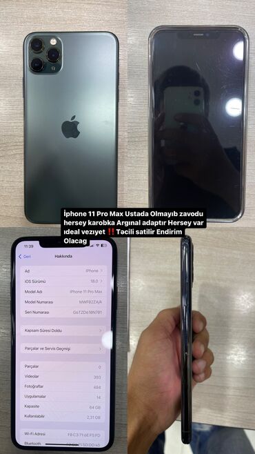 redmi 12 pro 5g: IPhone 11 Pro Max, 64 GB, Alpine Green, Face ID, Sənədlərlə