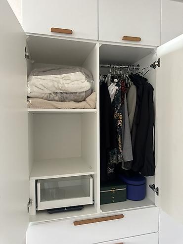 borular: Ağ rəngli modul paltar şkafı - Minimalist dizayn: mat ağ fasad, təbii — 4