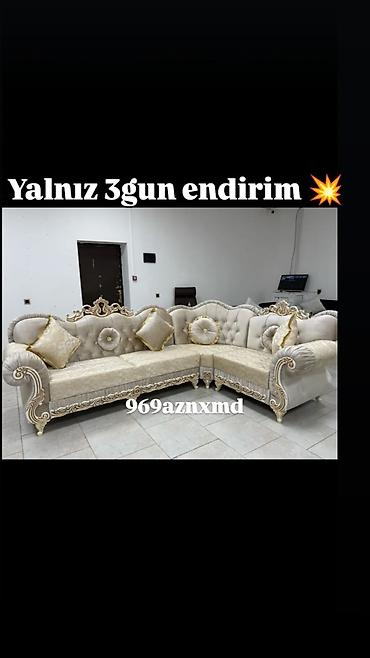 puf kreslo: Klassik üslubda L formalı künc divan dəsti. - Rəng: krem-bej — 1