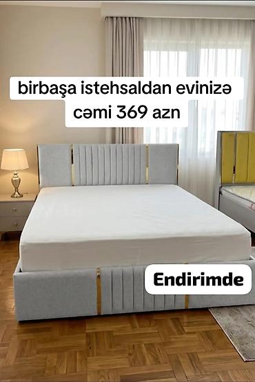 Müasir dizaynlı iki nəfərlik çarpayı - Rəng: Açıq boz - Parça