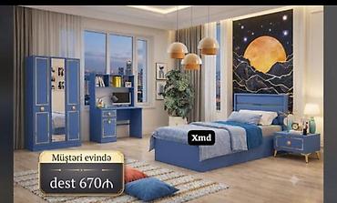 qiz şəkilləri: Uşaq/yeniyetmə otağı üçün mavi rəngli mebel dəsti. Dəst tərkibi: - — 1