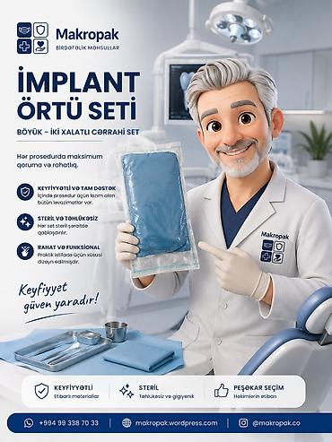 ariston ehtiyat hisseleri: 🦷 İMPLANT ÖRTÜ SETİ Böyük — iki xalatlı cərrahi implant örtü seti — 1