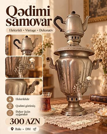qədimi samavarlar: Qədimi elektrikli samovar - Elektriklə işləyir - Vintage görünüşlü — 1