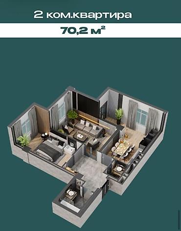 по салиева: 2 комнаты, 70 м², ул. Алматинка / Салиева 10 этаж, ПСО (под самоотделку) — 3