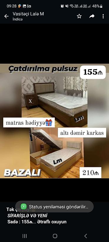 *Tək çarpayı*👑 _*SİFARİŞLƏ VƏ YENİ*_ *Sadə : 155₼*