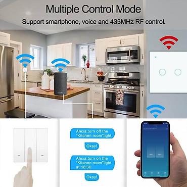 razetka: Tuya WiFi Elektriki Yandırıb Söndürmə Açarı 2 Düyməli Yeni — 4