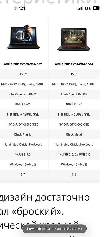 Ноутбуки ASUS: ASUS TUF Gaming FX504GM GTX 1060 6GB Игровой ноутбук на базе — 12