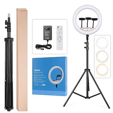 tiktok ışığı: ✅led işiq tripod ✅i̇dare etme pultu var ✅3 telefon tutacaği ✅18 i̇nch — 2