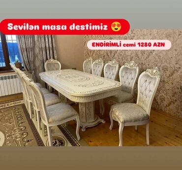 Masa və oturacaq dəstləri: Qonaq otağı üçün, Yeni, Açılmayan, Dördbucaq masa, 6 stul — 18