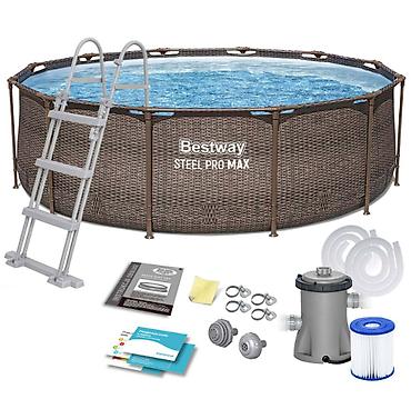 каркасные басейны: Каркасный бассейн Bestway Steel Pro MAX (круглый) с имитацией ротанга — 1