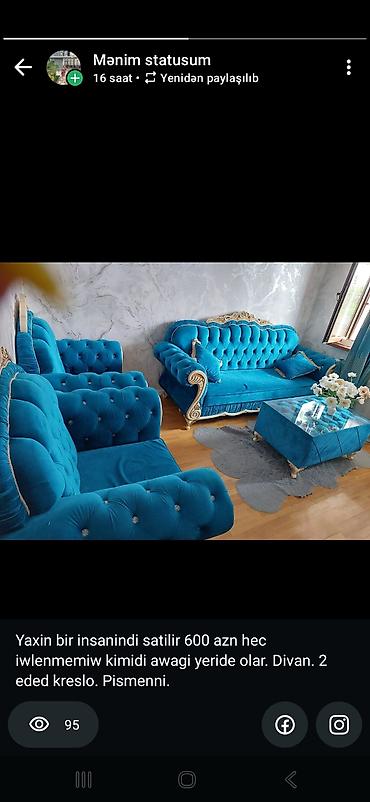 reception masa: Mebel dəsti – klassik üslubda, türkuaz rəngli məxməri üzlüklə. - — 1