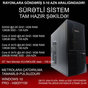Masaüstü kompüterlər və iş stansiyaları: Masaüstü Kompüterlər “G2030 / CORE i3 / CORE i5” ⭐G2030 / 4GB DDR3 RAM — 1