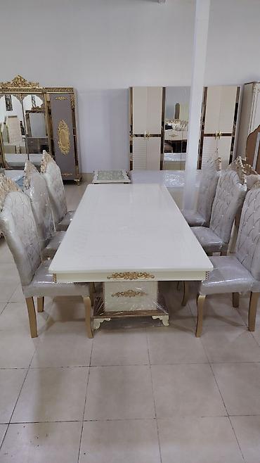 Masa və oturacaq dəstləri: Qonaq otağı üçün, Yeni, Açılmayan, Oval masa, 8 stul — 16