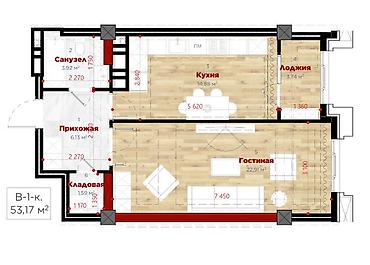 Продажа квартир: 1 комната, 53 м², Южная Магистраль Элитка, 13 этаж, ПСО (под самоотделку) — 1