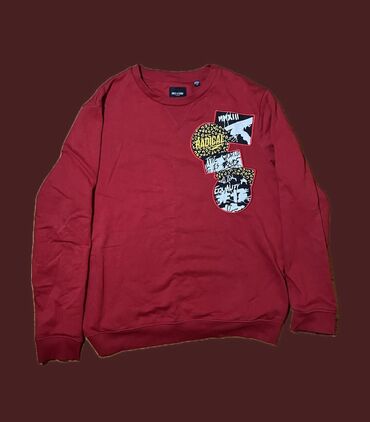 футболки принт: Свитшот, Удлиненная модель, С принтом, цвет - Красный, L (EU 40)