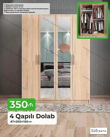 Dolablar: 4 qapılı paltar dolabı – 47×200×160 sm - Korpus: 18 mm laminat - Ön — 1