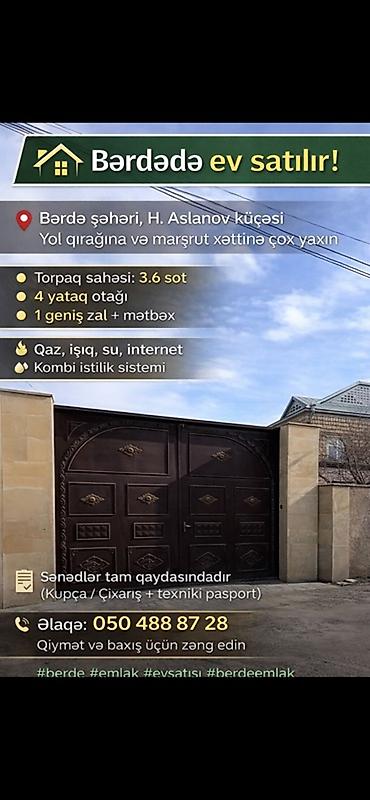 mənzil 4 otaqlı satış: Bərdədə ev satılır – Bərdə şəhəri, H. Aslanov küçəsi. Yol qırağına və — 1