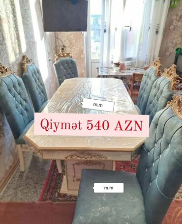 Masa və oturacaq dəstləri: Qonaq otağı üçün, Yeni, Açılmayan, Dördbucaq masa, 6 stul — 4