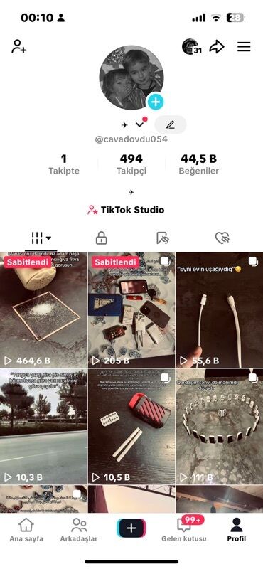 profil şəkilləri: Bu şəkil TikTok tətbiqinin profil interfeysini nümayiş etdirir