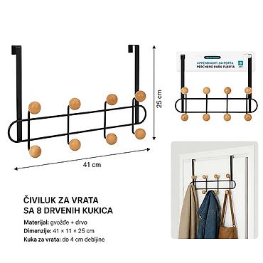 KMT Vešalica za vrata sa 4 kuke i velikim drvenim kuglama, ovalna