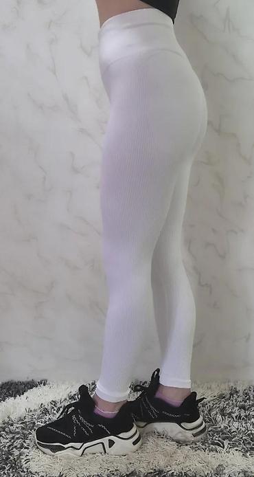 Helanke, biciklistički šortsevi: Ženske bele rebraste helanke – visok struk - Model: bešavne helanke — 8