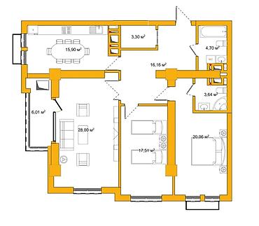 residence: 3 комнаты, 115 м², Южная Магистраль Элитка, 10 этаж, ПСО (под самоотделку) — 2