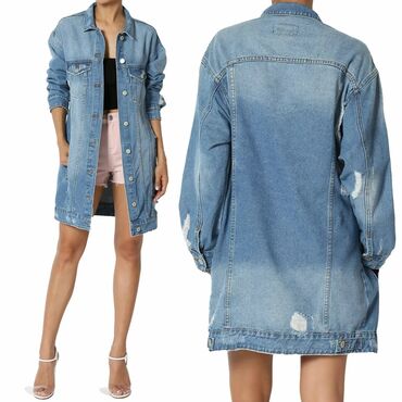 удлиненная джинсовая куртка: Джинсовая куртка, Свободная модель, Осень-весна, M (EU 38)