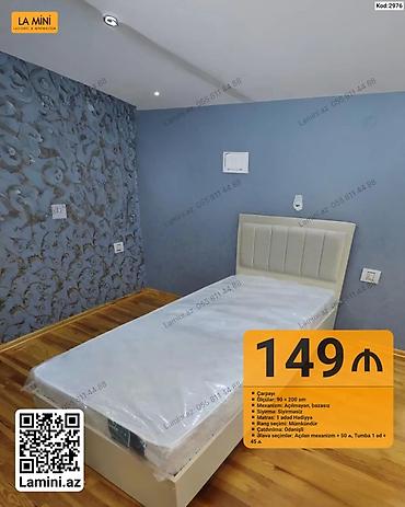 Ev üçün mebel: Məhsul: Tək nəfərlik çarpayı (kod: 2976) - Ölçü: 90 x 200 sm - — 1