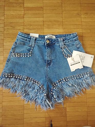 M’Sara denim šorts sa resama i kristalnim aplikacijama *poobim kukova