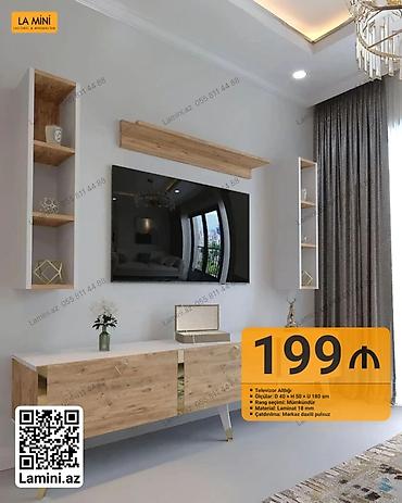 divarda kitab refleri: TV altlığı – La Mini - Ölçü: D 40 x H 50 x U 180 sm - Rəng seçimi — 1