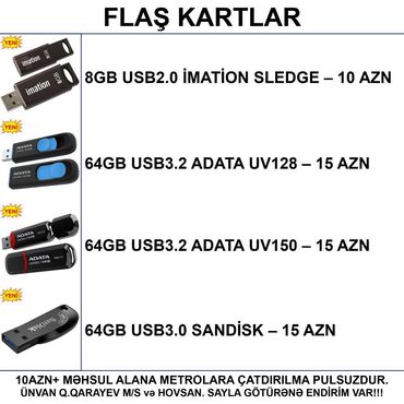 128 gb flash kart qiymeti: Flash kart ADATA, 64 GB, USB 3.2, Yeni