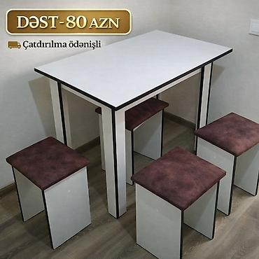 kuxna stol: Mətbəx masa və taburet dəsti - Dəst tərkibi: 1 ədəd düzbucaqlı masa + — 1