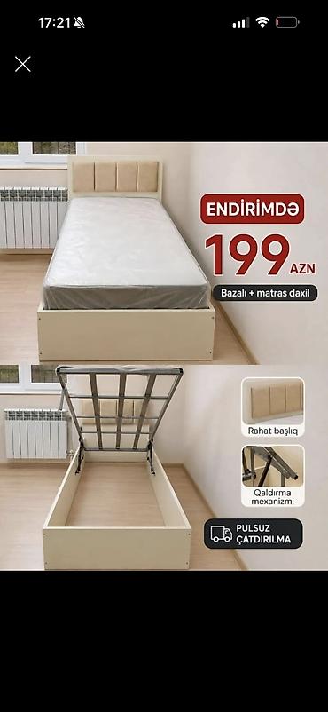 Tek nəfərlik bazalı çarpayı + matras dəsti - Qiymət: 199 AZN