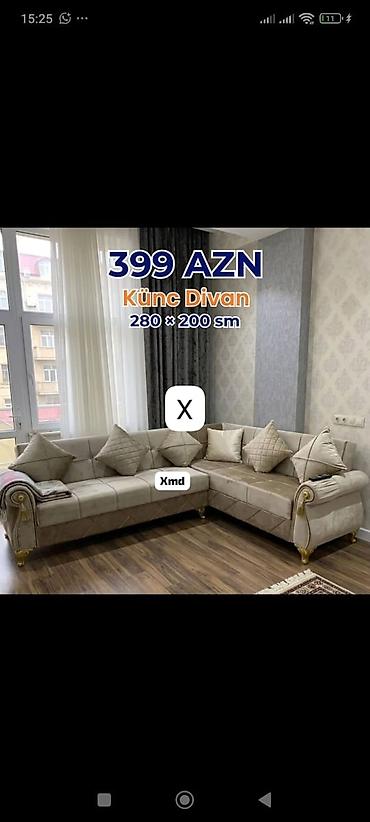 Divanlar: Künc divan – 280 × 200 sm - Zövqlü klassik-modern dizayn, qızılı — 1