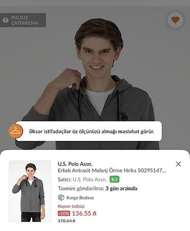 kişi geyimi: Svitşot, U.S. Polo Assn, 2XL, rəng - Boz — 2