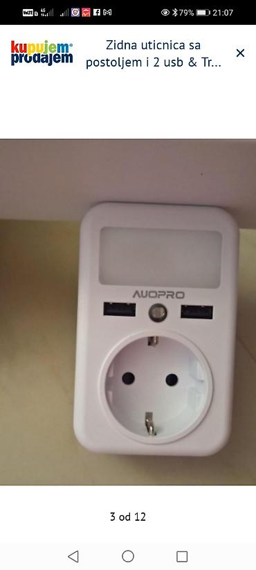 metalac borca: Zidna utičnica sa postoljem, 2 USB porta i senzorom svetla – AUOPRO - — 3