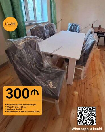 барные стулья: Qonaq otağı üçün, Açılan, Dördbucaq masa, 6 stul