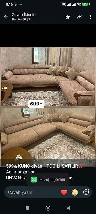 *599₼ KÜNC divan :-TƏCİLİ SATILIR*‼️ Açılır baza var ÜNVAN:-xırdalan