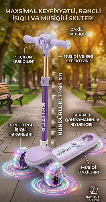 moped gunluk: Uşaq skuterı – işıqlı və musiqili model - RGB rəngli, işıqlı — 2